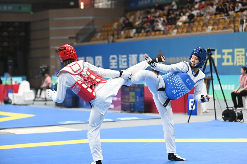 第十五屆全國運動會跆拳道項目資格賽（一）比賽現場。陜西省拳擊跆拳道運動管理中心供圖