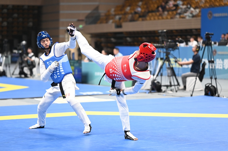 第十五屆全國運動會跆拳道項目資格賽（一）比賽現場。陜西省拳擊跆拳道運動管理中心供圖