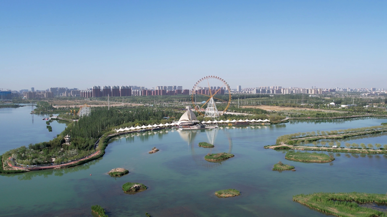 航拍銀川市閱海國家濕地公園