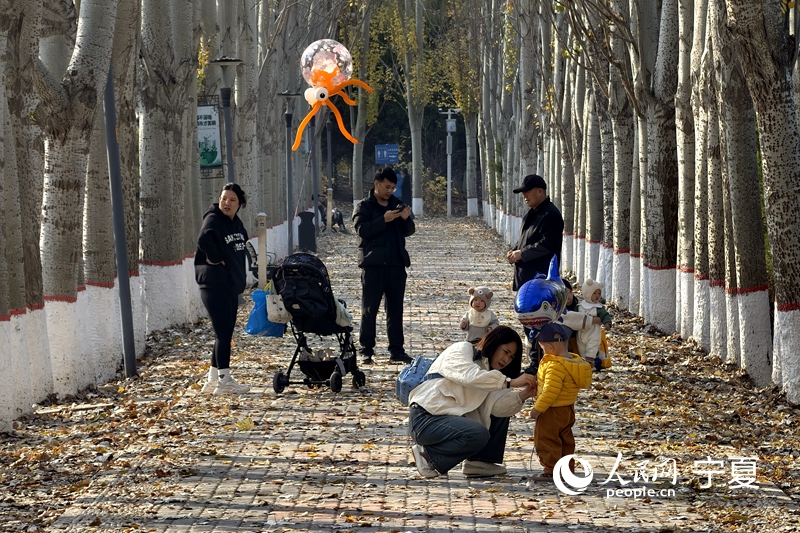 市民駐足賞景拍照，定格秋日美好。人民網記者 梁宏鑫攝